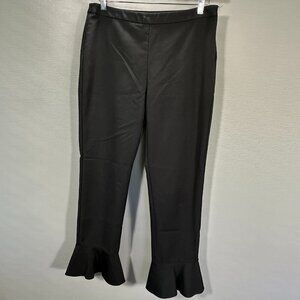 Antonio Melani Pants Womens 6 Black Stretch Flat Front Side Zip Flounce Hem